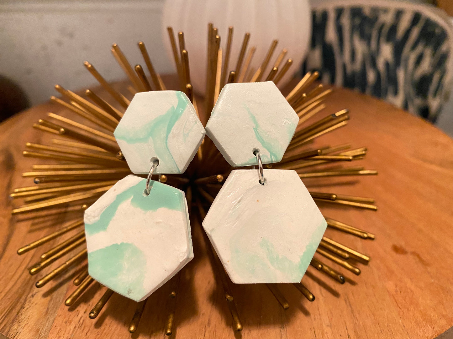 Minty Hexagon Drop Earrings